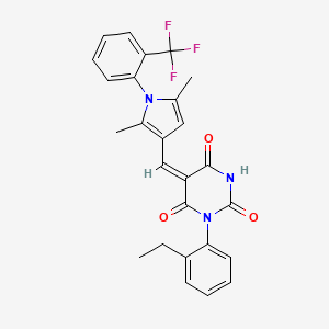 (5E)-5-({2,5-dimethyl-1-[2-(trifluoromethyl)phenyl]-1H-pyrrol-3-yl}methylidene)-1-(2-ethylphenyl)pyrimidine-2,4,6(1H,3H,5H)-trione