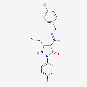 (4E)-4-({[(4-CHLOROPHENYL)METHYL]AMINO}METHYLIDENE)-1-(4-FLUOROPHENYL)-3-PROPYL-4,5-DIHYDRO-1H-PYRAZOL-5-ONE