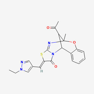 (2Z)-13-ACETYL-2-[(1-ETHYL-1H-PYRAZOL-4-YL)METHYLENE]-5-METHYL-5H,11H-5,11-METHANO[1,3]THIAZOLO[2,3-D][1,3,5]BENZOXADIAZOCIN-1(2H)-ONE