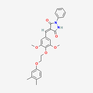 (4E)-4-[[4-[2-(3,4-dimethylphenoxy)ethoxy]-3,5-dimethoxyphenyl]methylidene]-1-phenylpyrazolidine-3,5-dione