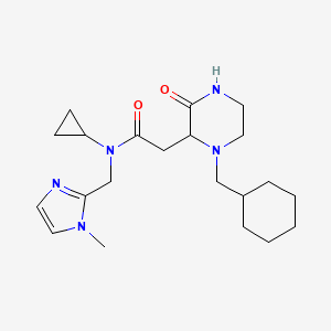 molecular formula C21H33N5O2 B5383301 2-[1-(cyclohexylmethyl)-3-oxo-2-piperazinyl]-N-cyclopropyl-N-[(1-methyl-1H-imidazol-2-yl)methyl]acetamide 