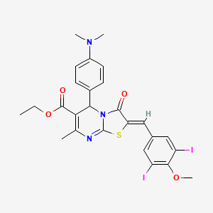 molecular formula C26H25I2N3O4S B5383759 ethyl (2Z)-2-[(3,5-diiodo-4-methoxyphenyl)methylidene]-5-[4-(dimethylamino)phenyl]-7-methyl-3-oxo-5H-[1,3]thiazolo[3,2-a]pyrimidine-6-carboxylate 