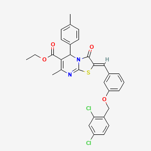 molecular formula C31H26Cl2N2O4S B5383905 ethyl (2Z)-2-[[3-[(2,4-dichlorophenyl)methoxy]phenyl]methylidene]-7-methyl-5-(4-methylphenyl)-3-oxo-5H-[1,3]thiazolo[3,2-a]pyrimidine-6-carboxylate 