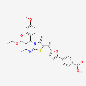 4-(5-{(Z)-[6-(ethoxycarbonyl)-5-(4-methoxyphenyl)-7-methyl-3-oxo-5H-[1,3]thiazolo[3,2-a]pyrimidin-2(3H)-ylidene]methyl}furan-2-yl)benzoic acid