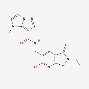 molecular formula C18H20N6O3 B5384465 N-[(6-ethyl-2-methoxy-5-oxo-6,7-dihydro-5H-pyrrolo[3,4-b]pyridin-3-yl)methyl]-1-methyl-1H-imidazo[1,2-b]pyrazole-7-carboxamide 