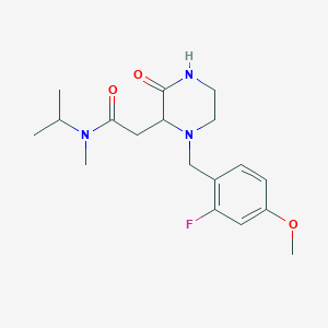 molecular formula C18H26FN3O3 B5384477 2-[1-(2-fluoro-4-methoxybenzyl)-3-oxo-2-piperazinyl]-N-isopropyl-N-methylacetamide 