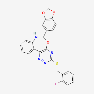 molecular formula C24H17FN4O3S B5384636 6-(1,3-Benzodioxol-5-YL)-3-[(2-fluorobenzyl)sulfanyl]-6,7-dihydro[1,2,4]triazino[5,6-D][3,1]benzoxazepine 