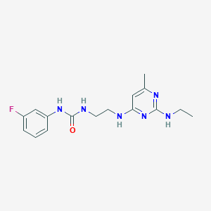 molecular formula C16H21FN6O B5384937 N-(2-{[2-(ethylamino)-6-methyl-4-pyrimidinyl]amino}ethyl)-N'-(3-fluorophenyl)urea 