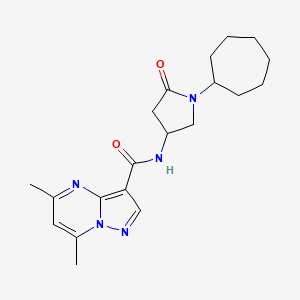 molecular formula C20H27N5O2 B5385000 N-(1-cycloheptyl-5-oxopyrrolidin-3-yl)-5,7-dimethylpyrazolo[1,5-a]pyrimidine-3-carboxamide 