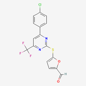 5-[4-(4-Chlorophenyl)-6-(trifluoromethyl)pyrimidin-2-yl]sulfanylfuran-2-carbaldehyde