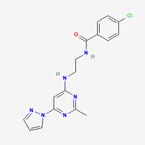 4-chloro-N-(2-{[2-methyl-6-(1H-pyrazol-1-yl)-4-pyrimidinyl]amino}ethyl)benzamide