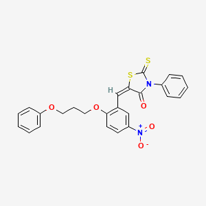 molecular formula C25H20N2O5S2 B5385624 (5E)-5-[[5-nitro-2-(3-phenoxypropoxy)phenyl]methylidene]-3-phenyl-2-sulfanylidene-1,3-thiazolidin-4-one 