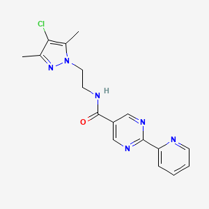 molecular formula C17H17ClN6O B5385840 N-[2-(4-chloro-3,5-dimethyl-1H-pyrazol-1-yl)ethyl]-2-pyridin-2-ylpyrimidine-5-carboxamide 