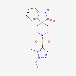 molecular formula C18H22N4O3S B5385941 1'-[(1-ethyl-5-methyl-1H-pyrazol-4-yl)sulfonyl]spiro[indole-3,4'-piperidin]-2(1H)-one 