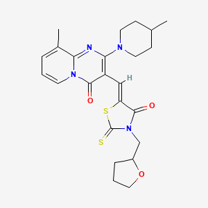 molecular formula C24H28N4O3S2 B5385984 9-methyl-2-(4-methyl-1-piperidinyl)-3-{(Z)-[4-oxo-3-(tetrahydro-2-furanylmethyl)-2-thioxo-1,3-thiazolidin-5-ylidene]methyl}-4H-pyrido[1,2-a]pyrimidin-4-one 