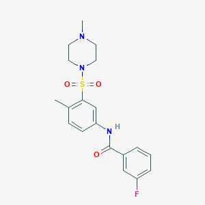 molecular formula C19H22FN3O3S B5386619 3-fluoro-N-{4-methyl-3-[(4-methyl-1-piperazinyl)sulfonyl]phenyl}benzamide 