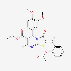 molecular formula C27H26N2O7S B5387385 ethyl (2Z)-2-[(2-acetyloxyphenyl)methylidene]-5-(3,4-dimethoxyphenyl)-7-methyl-3-oxo-5H-[1,3]thiazolo[3,2-a]pyrimidine-6-carboxylate 