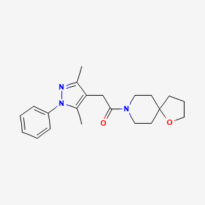 molecular formula C21H27N3O2 B5387688 8-[(3,5-dimethyl-1-phenyl-1H-pyrazol-4-yl)acetyl]-1-oxa-8-azaspiro[4.5]decane 