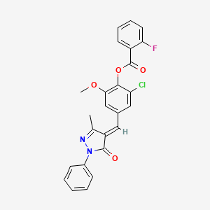 [2-chloro-6-methoxy-4-[(E)-(3-methyl-5-oxo-1-phenylpyrazol-4-ylidene)methyl]phenyl] 2-fluorobenzoate