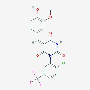 (5E)-1-[2-chloro-5-(trifluoromethyl)phenyl]-5-[(4-hydroxy-3-methoxyphenyl)methylidene]-1,3-diazinane-2,4,6-trione