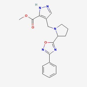 molecular formula C18H19N5O3 B5390558 methyl 4-[[2-(3-phenyl-1,2,4-oxadiazol-5-yl)pyrrolidin-1-yl]methyl]-1H-pyrazole-5-carboxylate 