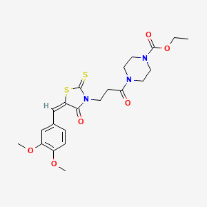 molecular formula C22H27N3O6S2 B5390911 ethyl 4-[3-[(5E)-5-[(3,4-dimethoxyphenyl)methylidene]-4-oxo-2-sulfanylidene-1,3-thiazolidin-3-yl]propanoyl]piperazine-1-carboxylate 