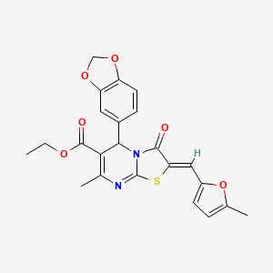 Ethyl (2Z)-5-(2H-1,3-benzodioxol-5-YL)-7-methyl-2-[(5-methylfuran-2-YL)methylidene]-3-oxo-2H,3H,5H-[1,3]thiazolo[3,2-A]pyrimidine-6-carboxylate