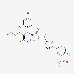 2-Chloro-5-(5-{[(2Z)-6-(ethoxycarbonyl)-5-(4-methoxyphenyl)-7-methyl-3-oxo-2H,3H,5H-[1,3]thiazolo[3,2-A]pyrimidin-2-ylidene]methyl}furan-2-YL)benzoic acid