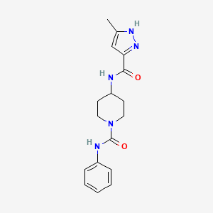 molecular formula C17H21N5O2 B5393188 4-{[(3-methyl-1H-pyrazol-5-yl)carbonyl]amino}-N-phenylpiperidine-1-carboxamide 