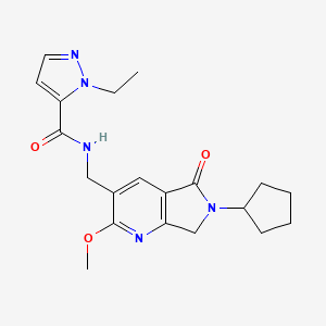 molecular formula C20H25N5O3 B5393383 N-[(6-cyclopentyl-2-methoxy-5-oxo-6,7-dihydro-5H-pyrrolo[3,4-b]pyridin-3-yl)methyl]-1-ethyl-1H-pyrazole-5-carboxamide 