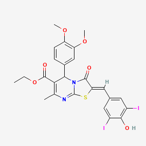 ethyl (2Z)-5-(3,4-dimethoxyphenyl)-2-[(4-hydroxy-3,5-diiodophenyl)methylidene]-7-methyl-3-oxo-5H-[1,3]thiazolo[3,2-a]pyrimidine-6-carboxylate