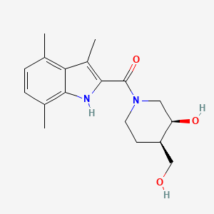 molecular formula C18H24N2O3 B5393542 (3S*,4R*)-4-(hydroxymethyl)-1-[(3,4,7-trimethyl-1H-indol-2-yl)carbonyl]-3-piperidinol 