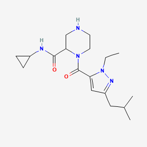 molecular formula C18H29N5O2 B5393732 N-cyclopropyl-1-[(1-ethyl-3-isobutyl-1H-pyrazol-5-yl)carbonyl]-2-piperazinecarboxamide 