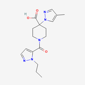 molecular formula C17H23N5O3 B5393830 4-(4-methyl-1H-pyrazol-1-yl)-1-[(1-propyl-1H-pyrazol-5-yl)carbonyl]piperidine-4-carboxylic acid 