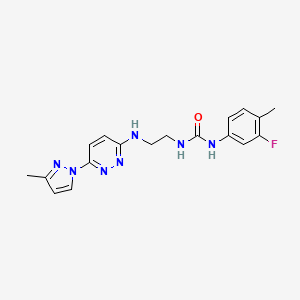 molecular formula C18H20FN7O B5394063 N-(3-fluoro-4-methylphenyl)-N'-(2-{[6-(3-methyl-1H-pyrazol-1-yl)-3-pyridazinyl]amino}ethyl)urea 