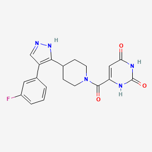 molecular formula C19H18FN5O3 B5394117 6-[4-[4-(3-fluorophenyl)-1H-pyrazol-5-yl]piperidine-1-carbonyl]-1H-pyrimidine-2,4-dione 