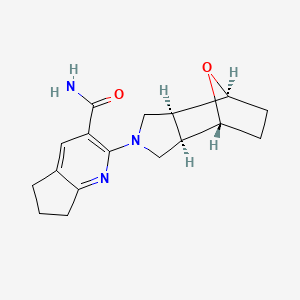 2-[(1R*,2R*,6S*,7S*)-10-oxa-4-azatricyclo[5.2.1.0~2,6~]dec-4-yl]-6,7-dihydro-5H-cyclopenta[b]pyridine-3-carboxamide