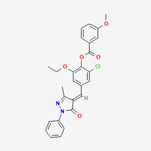 molecular formula C27H23ClN2O5 B5394384 [2-chloro-6-ethoxy-4-[(E)-(3-methyl-5-oxo-1-phenylpyrazol-4-ylidene)methyl]phenyl] 3-methoxybenzoate 