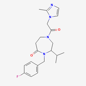 molecular formula C21H27FN4O2 B5394525 4-(4-fluorobenzyl)-3-isopropyl-1-[(2-methyl-1H-imidazol-1-yl)acetyl]-1,4-diazepan-5-one 