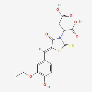 molecular formula C16H15NO7S2 B5394630 2-[5-(3-ethoxy-4-hydroxybenzylidene)-4-oxo-2-thioxo-1,3-thiazolidin-3-yl]succinic acid 