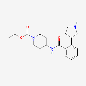 molecular formula C19H27N3O3 B5394653 ethyl 4-{[2-(3-pyrrolidinyl)benzoyl]amino}-1-piperidinecarboxylate hydrochloride 