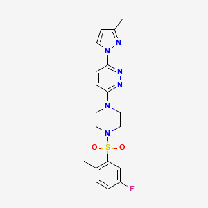 molecular formula C19H21FN6O2S B5394917 3-{4-[(5-fluoro-2-methylphenyl)sulfonyl]-1-piperazinyl}-6-(3-methyl-1H-pyrazol-1-yl)pyridazine 