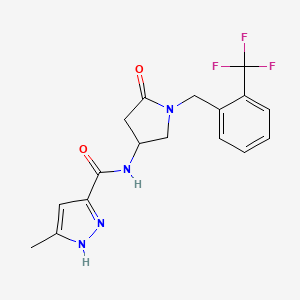 molecular formula C17H17F3N4O2 B5394925 3-methyl-N-{5-oxo-1-[2-(trifluoromethyl)benzyl]pyrrolidin-3-yl}-1H-pyrazole-5-carboxamide 