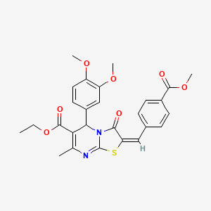 molecular formula C27H26N2O7S B5394997 ethyl 5-(3,4-dimethoxyphenyl)-2-[4-(methoxycarbonyl)benzylidene]-7-methyl-3-oxo-2,3-dihydro-5H-[1,3]thiazolo[3,2-a]pyrimidine-6-carboxylate 
