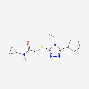 molecular formula C14H22N4OS B5395248 2-[(5-cyclopentyl-4-ethyl-4H-1,2,4-triazol-3-yl)thio]-N-cyclopropylacetamide 