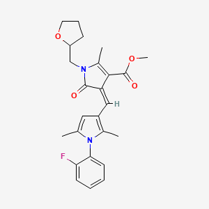 molecular formula C25H27FN2O4 B5395282 methyl 4-{[1-(2-fluorophenyl)-2,5-dimethyl-1H-pyrrol-3-yl]methylene}-2-methyl-5-oxo-1-(tetrahydro-2-furanylmethyl)-4,5-dihydro-1H-pyrrole-3-carboxylate 