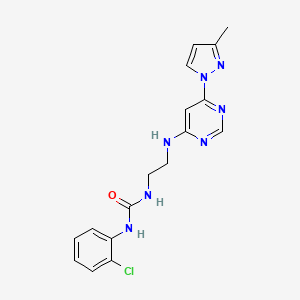 molecular formula C17H18ClN7O B5395358 N-(2-chlorophenyl)-N'-(2-{[6-(3-methyl-1H-pyrazol-1-yl)-4-pyrimidinyl]amino}ethyl)urea 