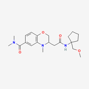 molecular formula C21H31N3O4 B5395361 3-(2-{[1-(methoxymethyl)cyclopentyl]amino}-2-oxoethyl)-N,N,4-trimethyl-3,4-dihydro-2H-1,4-benzoxazine-6-carboxamide 