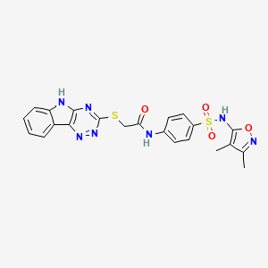 molecular formula C22H19N7O4S2 B5395530 N-(4-{[(3,4-dimethyl-5-isoxazolyl)amino]sulfonyl}phenyl)-2-(5H-[1,2,4]triazino[5,6-b]indol-3-ylthio)acetamide 