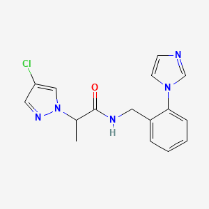 molecular formula C16H16ClN5O B5395570 2-(4-chloro-1H-pyrazol-1-yl)-N-[2-(1H-imidazol-1-yl)benzyl]propanamide 